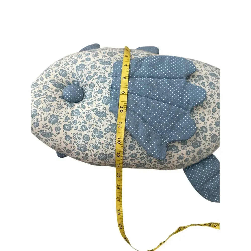 Handmade Blue Floral Fish-Shaped Pillow Cottagecore Coastal Decor